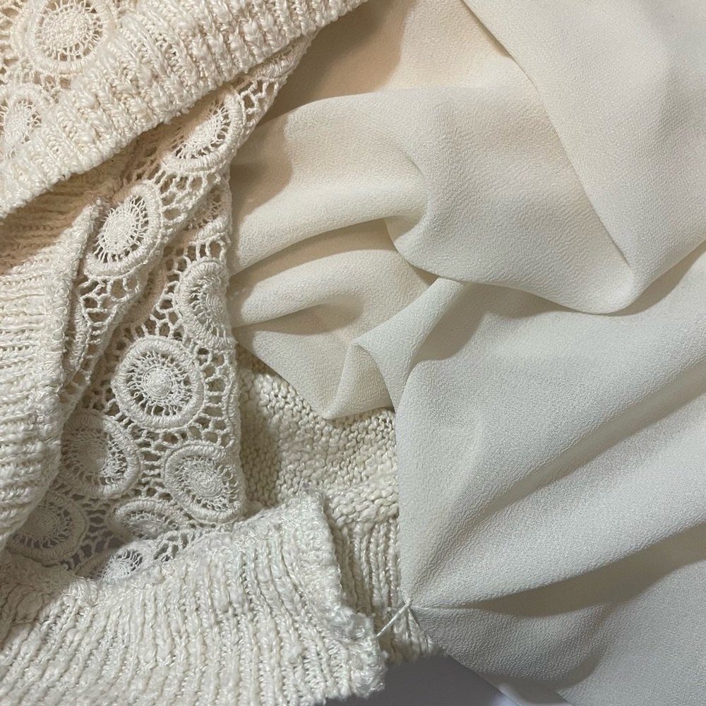 Lucky Brand Ivory Lace Chiffon Split Back Sweater Eyelet Medium - Picture 8 of 8